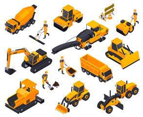 Road Construction Isometric Icon Set 
