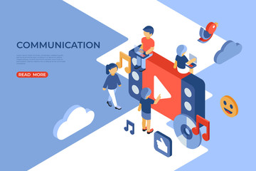 Social networking and communication isometric icons