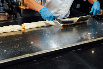 eggs in the kitchen of the restaurant scrambled egg yolk protein