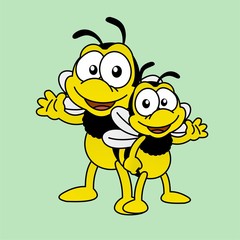 Illustration of Bee Says Hi with Smile, Cute Funny Character with, Flat Design