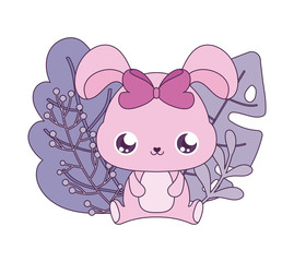 Kawaii rabbit cartoon with leaves vector design
