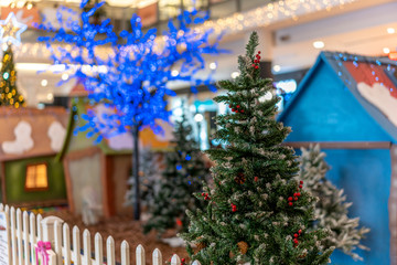 Christmas tree and background blue lights
