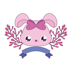 Kawaii rabbit cartoon with leaves wreath vector design