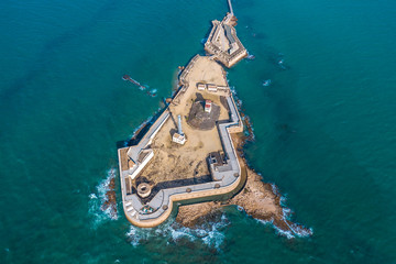 Fototapeta premium Aerial view of the city of Cadiz and the Castle of San Sebastian. 