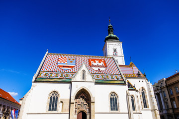 Fototapeta na wymiar Zagreb, Croatia / 26th September 2018: Famous church of st Marco / Marko in Zagreb, Croatia, Europe