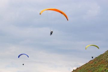 Paragliders flying above Rhossili	