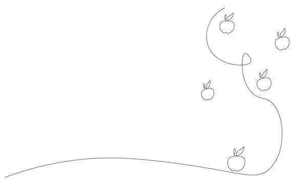 Apple tree line drawing, vector illustration