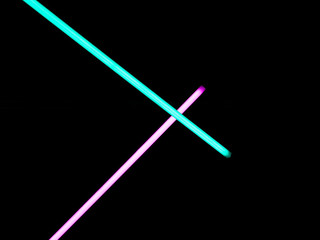 Neon mint,  fuchsia color tube lights glow on black backdrop, light design. Copy space. Trendy wallpaper. Advertising concept