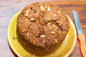 selective focus of slice pieces of delicious homemade cake.