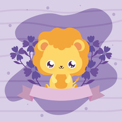 Kawaii lion cartoon with flowers vector design