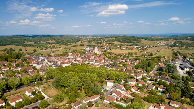 Aerial view of Martel village, Lot, France