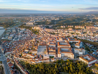 Aerial view of University of Coimbra at sunset, Portugal