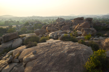 Ancient ruins of Hampi on sunset, Karnataka, India.