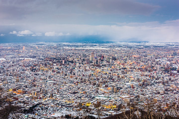 Sapporo, Japan aerial cityscape in winter