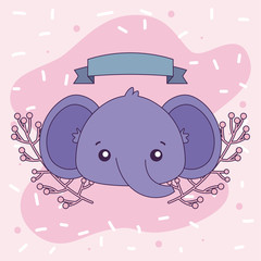 Cute elephant cartoon with leaves wreath vector design