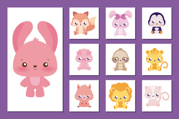 Cute rabbit and kawaii animals cartoons vector design