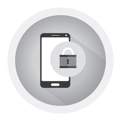 Mobile security flat design concept. Black and white icon