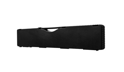 Black plastic hard case for transporting and storing weapons. Gun container isolate on a white background.