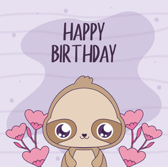 sloth cartoon of happy birthday concept vector design