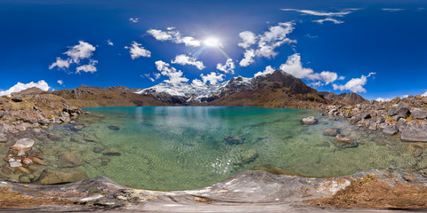 beautiful view of a 360 degree panoramic picture at the foot of the Andean lagoon called...