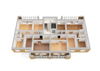 3d rendering Plan, interior, perspective view, floor