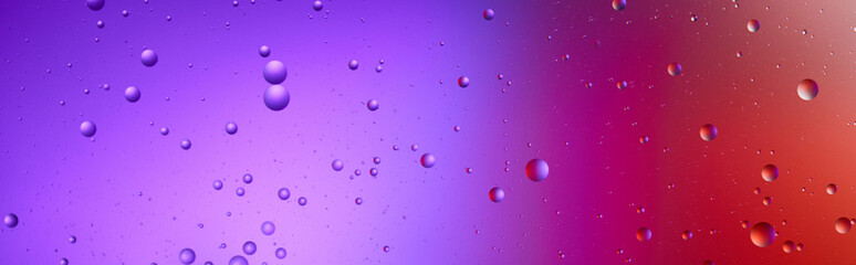 panoramic shot of Beautiful purple and red color abstract background from mixed water and oil bubbles