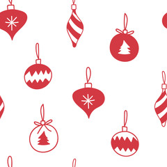 Christmas tree decorations, ornaments, baubles seamless pattern for wrapping paper, wallpaper.