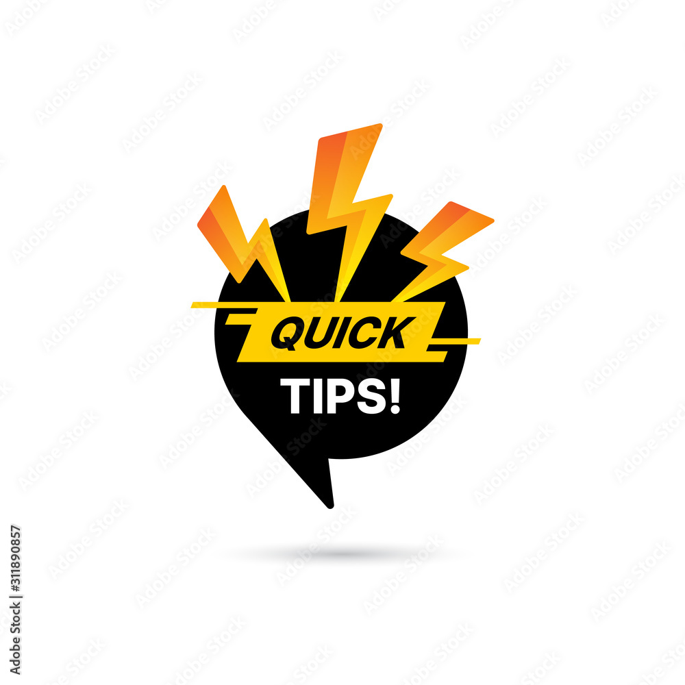 Poster quick tips, helpful tricks vector logo icon or symbol set with black and yellow color and lightbulb 