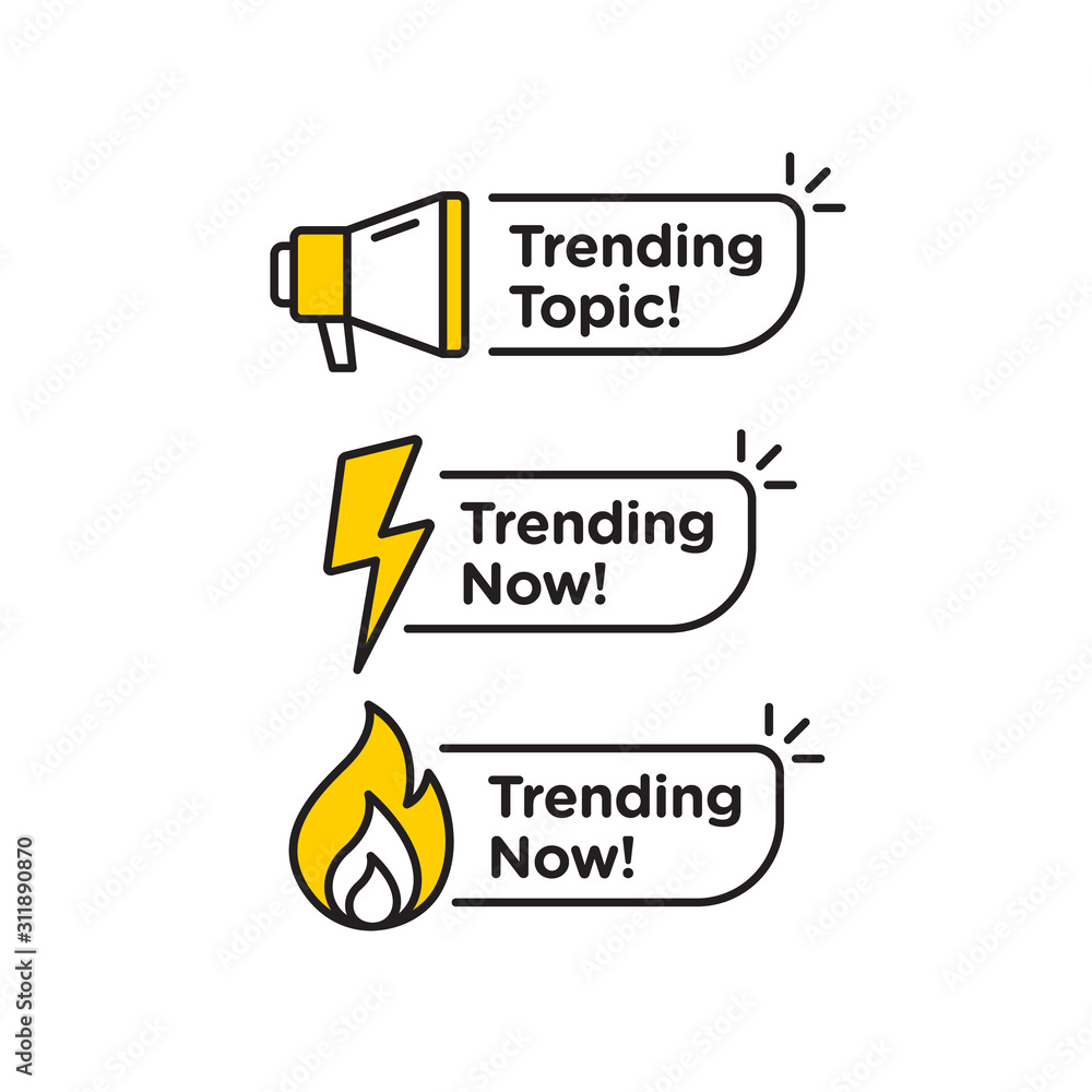 Poster trending topic vector logo icon or symbol set with black yellow line element suitable for social med