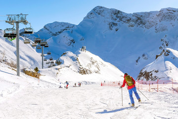 skier is skiing. beautiful winter landscape