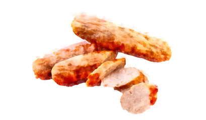 Sausages painted on a white background