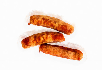 Sausages painted on a white background