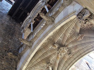 Pont del Bisbe or Puente del Obispo (Bishop) the mysterious and charming bridge in the Gotic in Barcelona build in the XX century full of impressive details