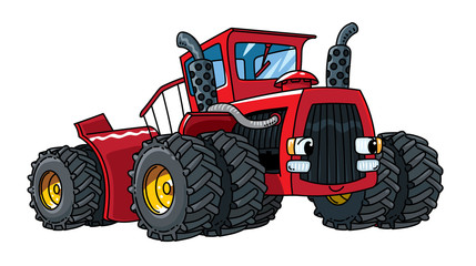 Funny big tractor with eyes. Heavy cars
