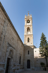 Fototapeta na wymiar St. Nicholas church bell tower in Bay Jala - a suburb of Bethlehem in Palestine