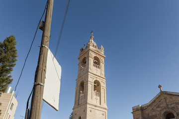 St. Nicholas church bell tower in Bay Jala - a suburb of Bethlehem in Palestine