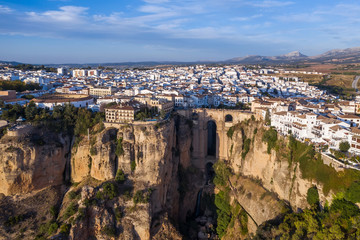 Aerial view of the New Bridge and the city of Ronda. Spain