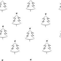 Hand drawn Christmas trees seamless repeat pattern for wrapping paper, wallpaper, fabrics.