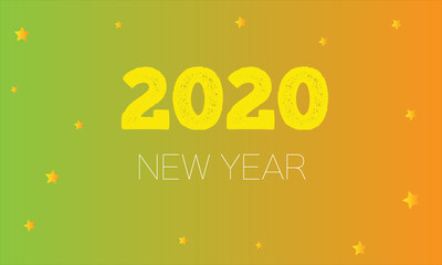 Beautiful elegant text design of new year 2020. vector illustration. Golden green Gradient background with scattered stars.