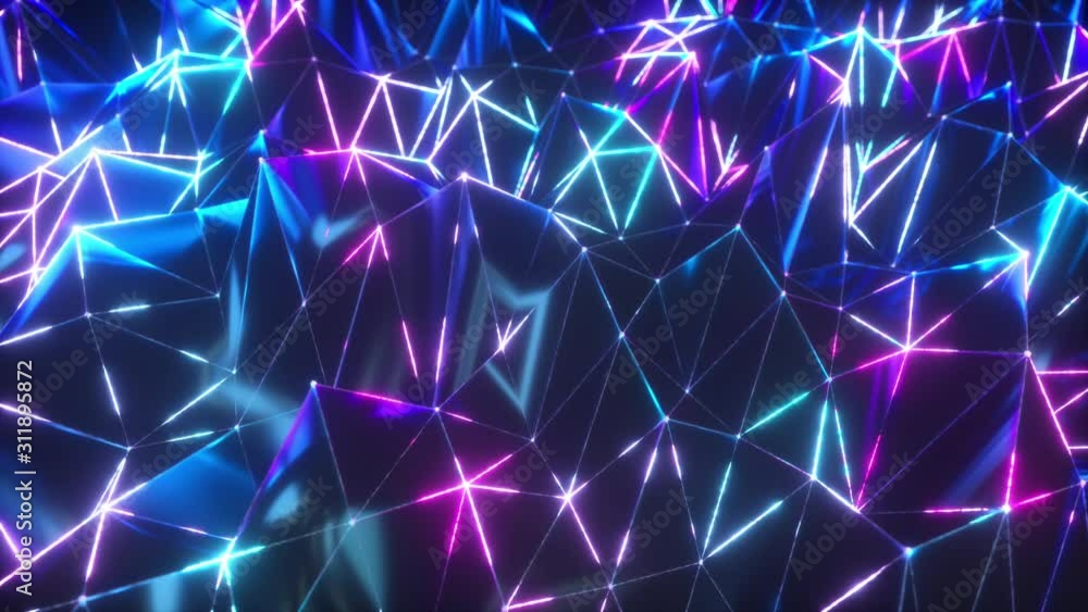 Poster abstract low polygonal black surface glowing at the edges. seamless loop 4k cg technology motion bac