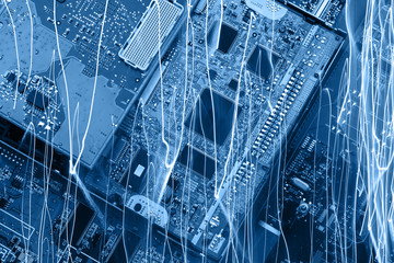 The electronic board is tinted in blue.