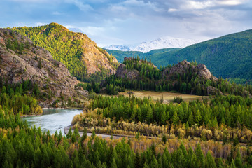 Chuya river valley, autumn mountain landscape. Mountain Altai, Russia