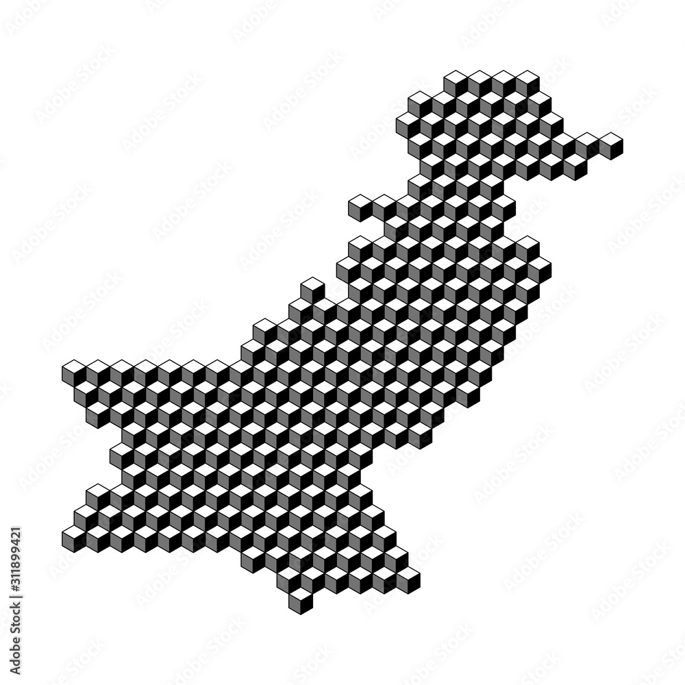Poster pakistan map from 3d black cubes isometric abstract concept, square pattern, angular geometric shape