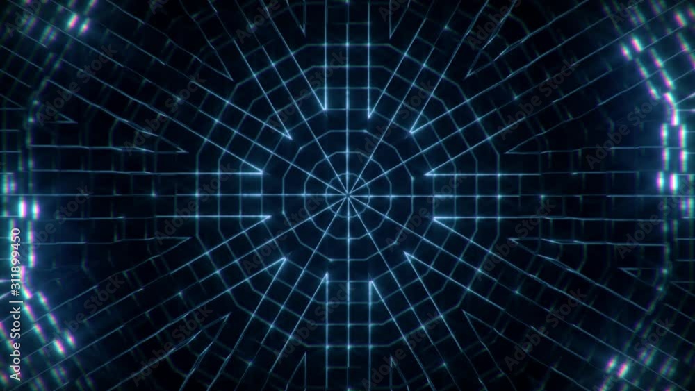 Poster shimmering rosette with dispersion effect. sci-fi neon glowing grid. abstract background. radial rip