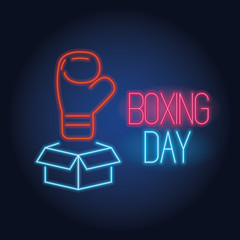 boxing day sale neon lights with box and glove