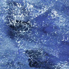 Hand painted texture. Blue abstract background with white spots. Watercolor