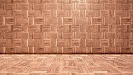 Concept or conceptual vintage or grungy brown background of natural wood or wooden old texture floor and wall as a retro pattern layout. A 3d illustration metaphor to time, material, emptiness,  age 