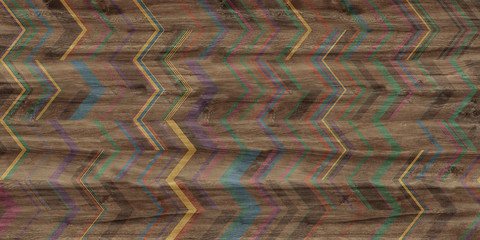 Dark wooden wall with Colorful seamless monochrome zigzag pattern. Abstract geometric wooden background. Wood wall art
