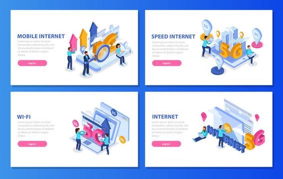 5g Internet Isometric Banners Set