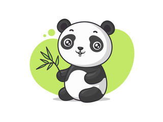 Cute baby panda bear holding bamboo branch cartoon illustration © Zoran Milic